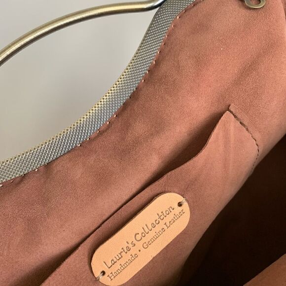 Handsewn Genuine Embossed Leather, Double Kisslock & Top Handle Bag, Crossbody - Picture 14 of 16